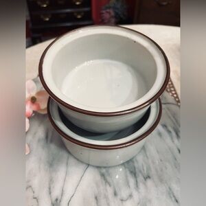 Two Vintage DANSK Denmark Rimmed Bowls in BROWN MIST Speckled Stoneware 5.25-in